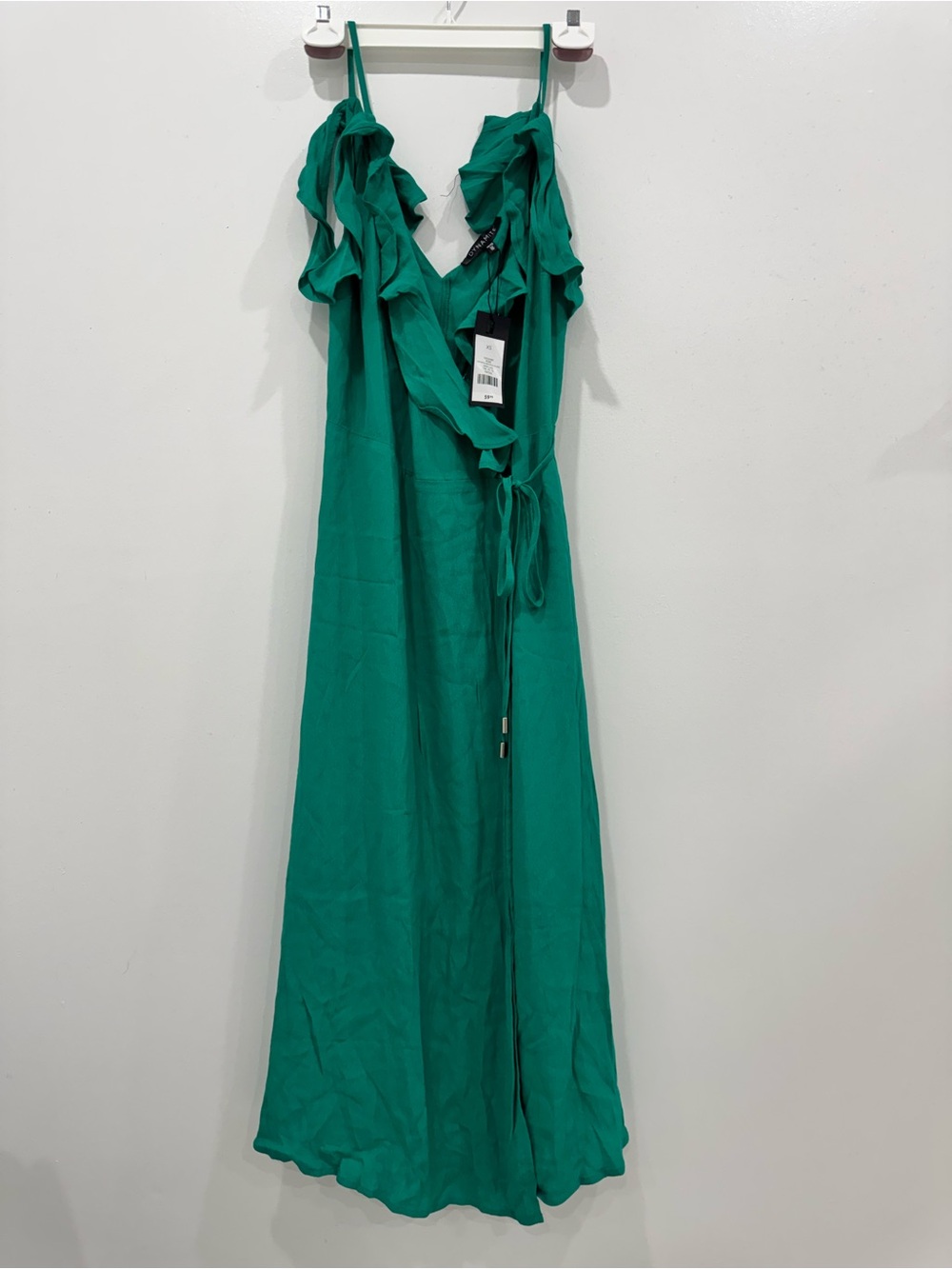NWT Dynamite Emerald Green Cold Shoulder Ruffle Maxi Dress | XS